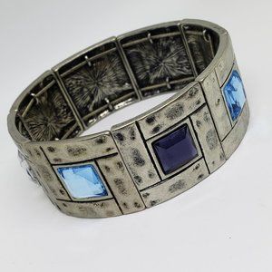 Lia Sophia HARBOR LIGHTS Art Deco Multi Color Rhinestone Silver Stretch Bracelet